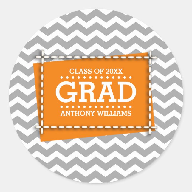 Grey Chevron Pattern Custom Graduation Stickers (Front)