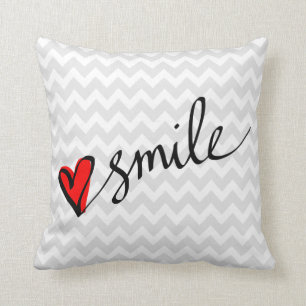 Grey Chevron Pattern Smile Cute Red Heart Throw Pillow