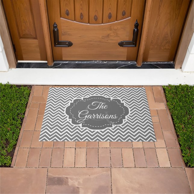 Grey Chevron Personalized Doormat (Outdoor)