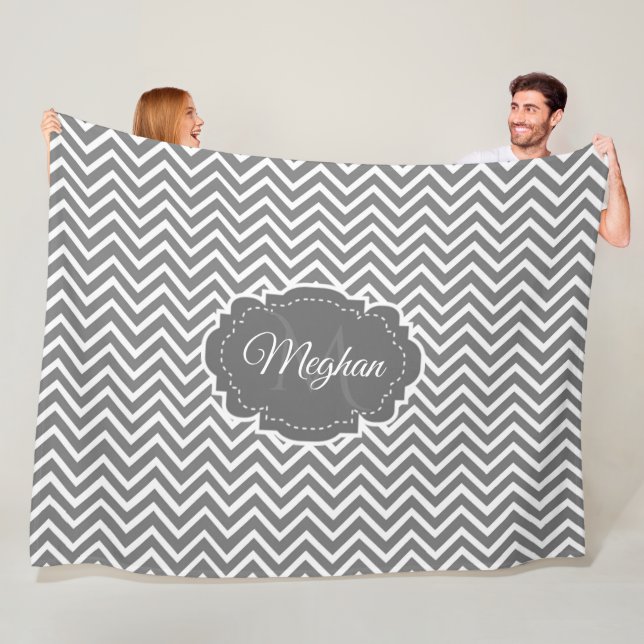 Grey Chevron Personalized Fleece Blanket (In Situ)