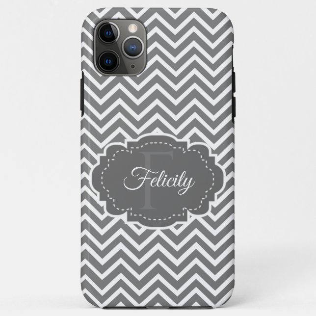 Grey Chevron Personalized iPhone Case (Back)