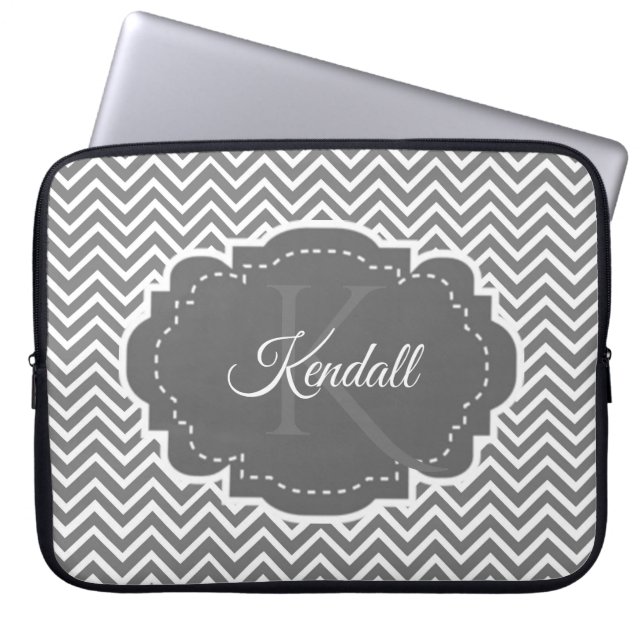 Grey Chevron Personalized Laptop Sleeve (Front)