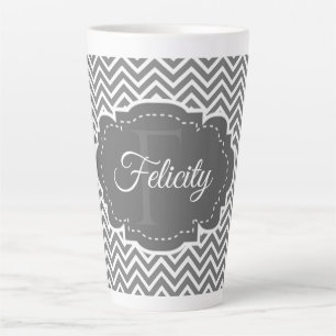 Grey Chevron Personalized Latte Mug