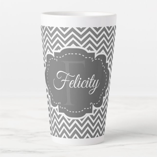 Grey Chevron Personalized Latte Mug (Front)