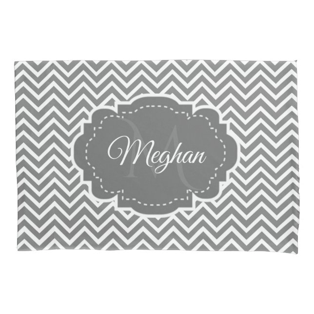 Grey Chevron Personalized Pillowcase (Front)