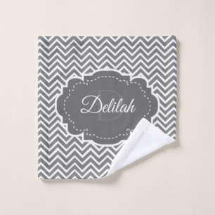Grey Chevron Personalized Towel Set