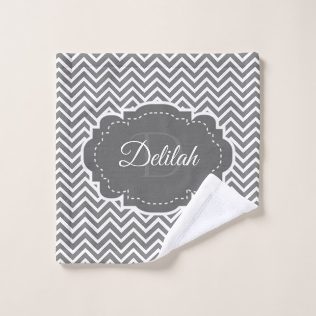 Grey Chevron Personalized Towel Set (Wash Cloth)