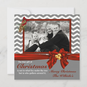 Grey Chevron Photo Christmas Card