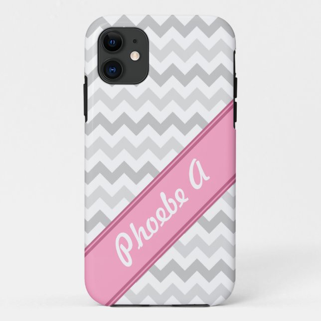 Grey Chevron Pink personalized iPhone 5 Case (Back)