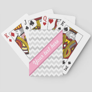 Grey Chevron Pink personalized Playing Cards