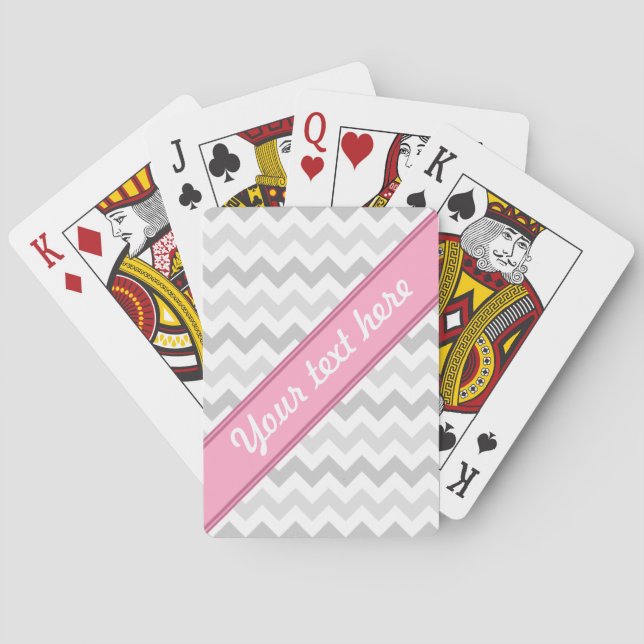 Grey Chevron Pink personalized Playing Cards (Back)