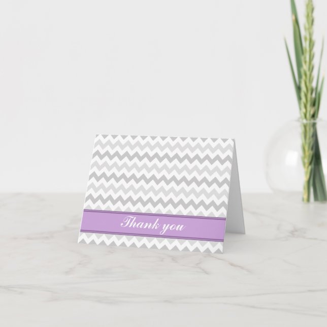 Grey Chevron Purple Carte de remerciements personn (Devant)