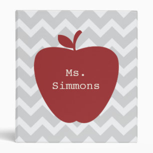 Grey Chevron & Red Apple Teacher Binder
