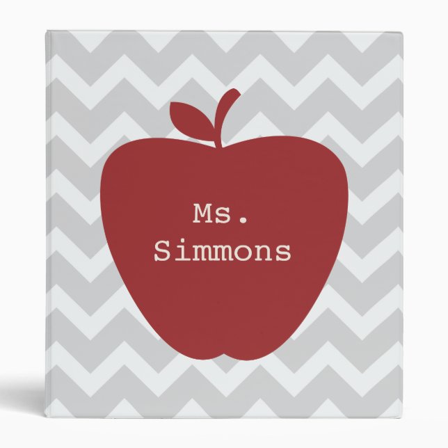 Grey Chevron & Red Apple Teacher Binder (Front)