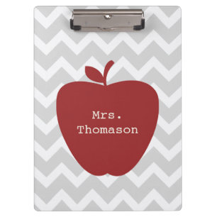 Grey Chevron Red Apple Teacher Clipboard