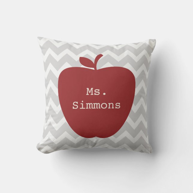 Grey Chevron & Red Apple Teacher Throw Pillow (Front)