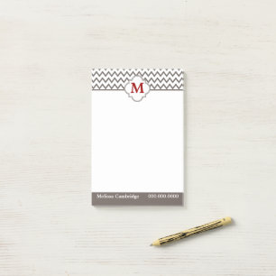 Grey Chevron Red Monogram Personalized Post-it Notes