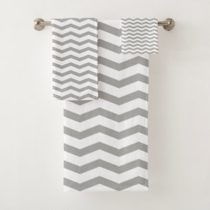 Grey chevron stripe pattern bathroom towel set