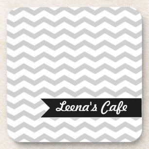 Grey Chevron with black personalized label Coaster