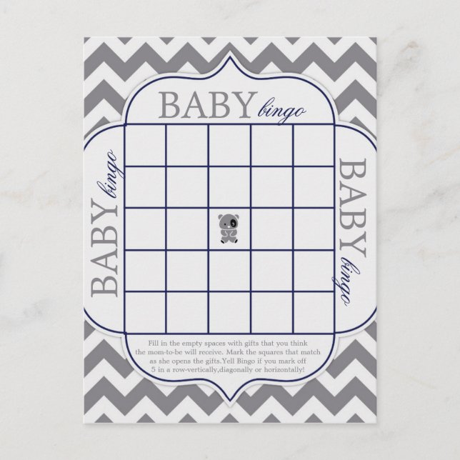 Grey Chevron with Panda Baby Bingo Postcard (Front)