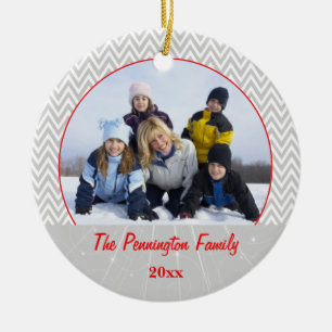 Grey chevron zigzag christmas photo ornament