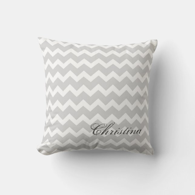 Grey Chevrons Pattern Monogram Pillow (Front)