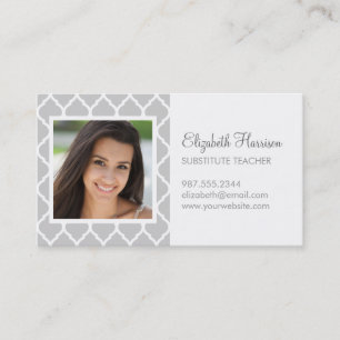 Grey Chic Moroccan Lattice Photo Business Card