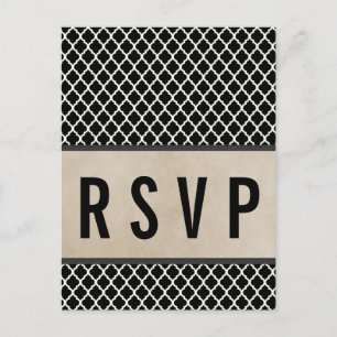 Grey Chic Quatrefoil RSVP Postcard