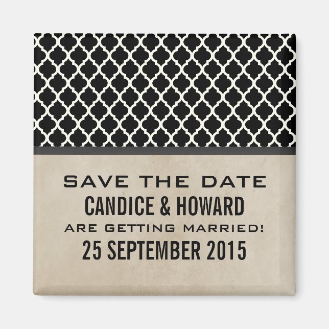 Grey Chic Quatrefoil Save the Date Magnet (Front)