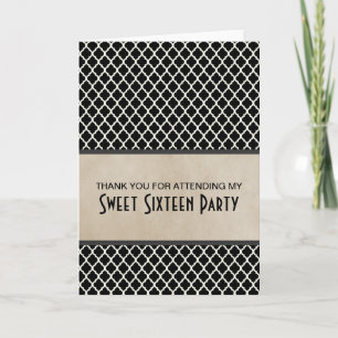 Grey Chic Quatrefoil Sweet 16 Thank You Card