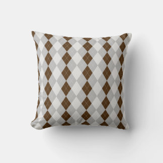 Grey & CHOCOLATE BROWN Diamonds ARGYLE Pattern Throw Pillow