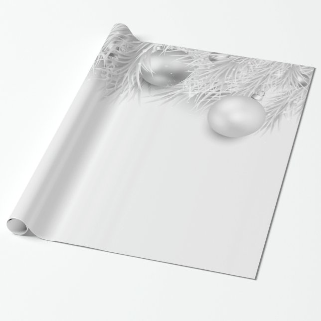 Grey Christmas Balls,Pine Tree Branches Wrapping Paper (Unrolled)