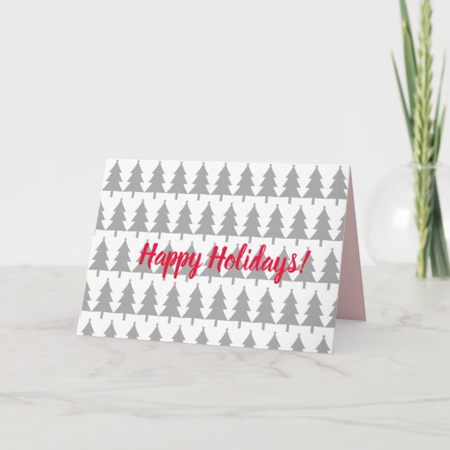 Grey Christmas Fir Trees Happy Holidays Card (Front)