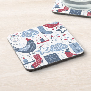 Grey Christmas Hello Winter Plastic Coaster