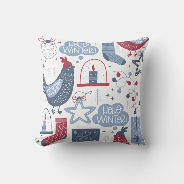 Grey Christmas Hello Winter Throw Pillow (Front)