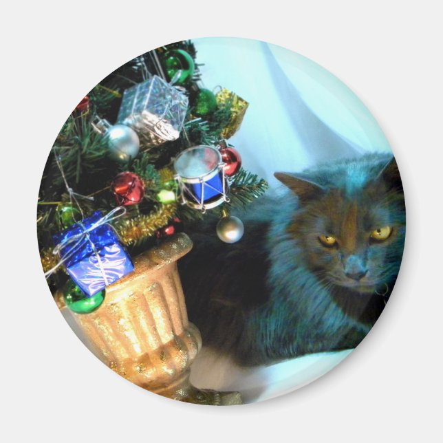 Grey Christmas Kitty V Magnet (Front)