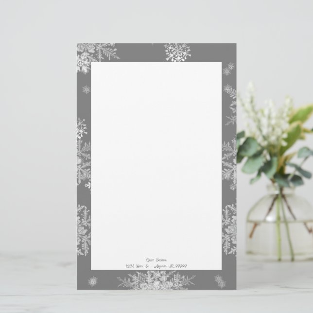 Grey Christmas Snowflakes Personalized Stationery (Standing Front)