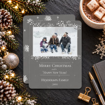 Grey Christmas Stars Holiday Photo Card