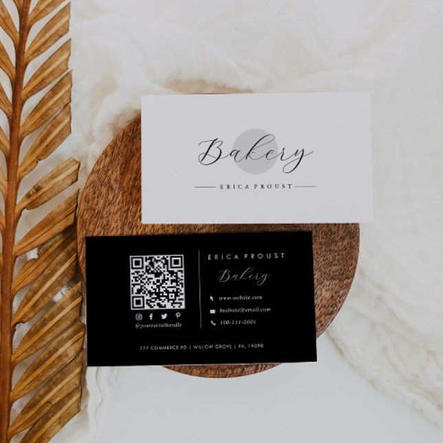 Grey Circle Minimalist Simple Qr Code Business Card (Creator Uploaded)