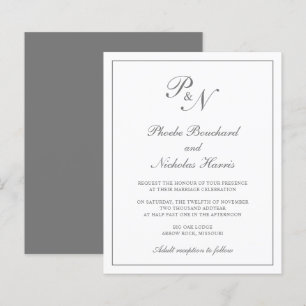 Grey Classic Elegant Budget Wedding Invite