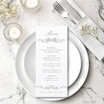Grey Classic Floral Border Wedding Menu<br><div class="desc">Elegant grey floral border wedding menu with a floral crest and monograms on the back.
For more advanced customization of this design, please click the DESIGN TOOL BUTTON above!</div>