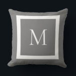 Grey Classic Monogram Throw Pillow<br><div class="desc">A traditional monogram with editable background colour and border; edited from my original version with square shifted up slightly to account for pillow squishing on the bottom and more space around the outside.</div>