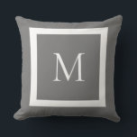 Grey Classic Monogram Throw Pillow<br><div class="desc">A traditional monogram with editable background colour and border; edited from my original version with square shifted up slightly to account for pillow squishing on the bottom and more space around the outside.</div>