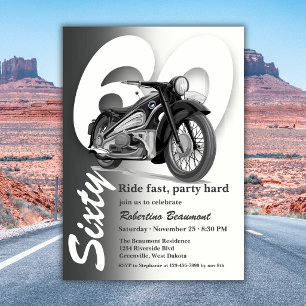 Grey Classic Motorbike Ride Fast 60th Birthday Invitation