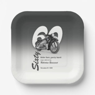 Grey Classic Motorbike Ride Fast 60th Birthday Paper Plate