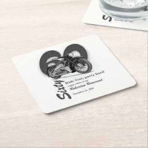 Grey Classic Motorbike Ride Fast 60th Birthday Square Paper Coaster