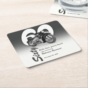 Grey Classic Motorbike Ride Fast 60th Birthday Square Paper Coaster