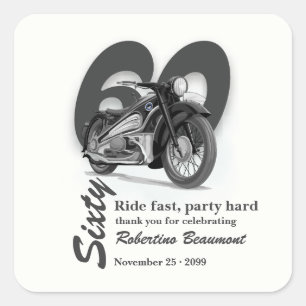 Grey Classic Motorbike Ride Fast 60th Birthday Square Sticker