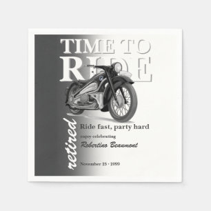 Grey Classic Motorbike Ride Fast Retirement Party Napkin