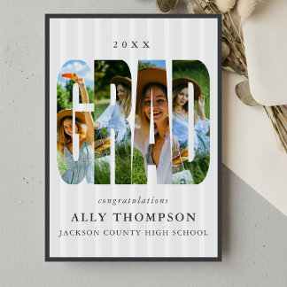 Grey Classic Stripe Photo Graduation Announcement